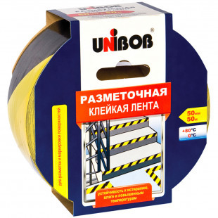 Разметочная виниловая лента Unibob, ширина ленты 50 мм, длина намотки 50 м, желто-черная