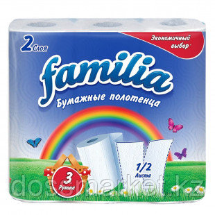 Полотенца бумажные Familia "Радуга", 2-х слойные, 3 рулона в упаковке, белые - фото 1 - id-p91531005