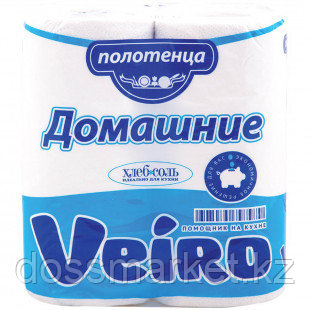 Полотенца бумажные Veiro "Домашние", 2-х слойные, 2 рулона в упаковке, 12,5 м, белые