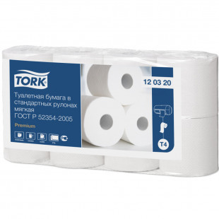 Туалетная бумага рулонная Tork Premium, 23 метров, 2-х слойная, 8 шт в рулоне, цена за рулон белая - фото 1 - id-p91531076