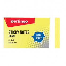 Блок самоклеящийся 50*75 мм, Berlingo "Ultra Sticky" НЕОН, желтый, 80 листов