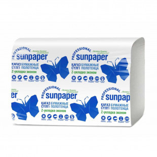 Полотенца бумажные Sunpaper Econom, 200 шт, 1-слойные, 19.5*23 см, Z-сложение, белые - фото 1 - id-p91531002