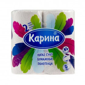 Полотенца бумажные Карина "Перья", 2-х слойные, 2 рулона в упаковке, 22 м, белые