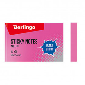 Блок самоклеящийся 50*75 мм, Berlingo "Ultra Sticky" НЕОН, розовый, 80 листов