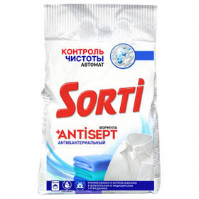 Стиральный порошок Sorti Автомат "Контроль чистоты", антибактериальный, 2,4 кг, мягкая упаковка