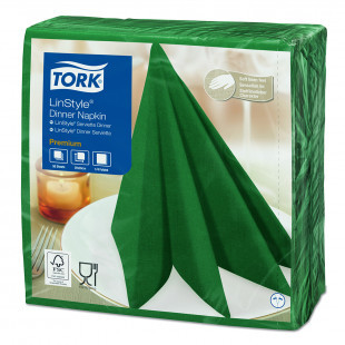Салфетки Tork Premium Linstyle, 1-слойные, 50 шт., размер листа 39*39 см, зеленые, цена за 1 уп