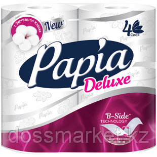 Туалетная бумага рулонная Papia "Deluxe", 16,1 метров, 4-х слойная, 4 рулона