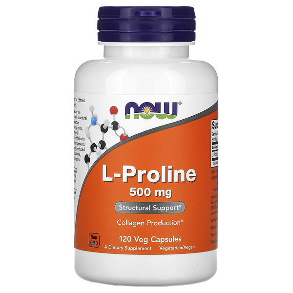 L-пролин Now Foods, 500 мг, 120 растительных капсул