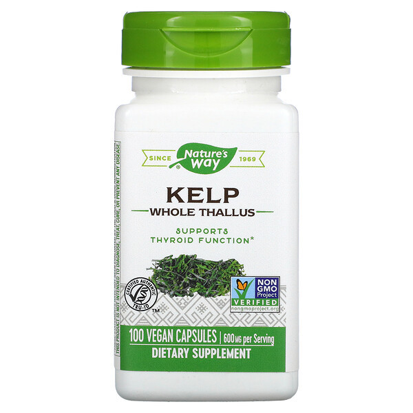 Келп Nature's Way, цельный слоевище, 600 мг, 100 веганских капсул
