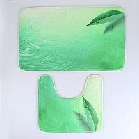 Набор ковриков для ванной и туалета Доляна «Флора», 2 шт: 38×43, 45×74 см, цвет зелёный