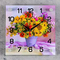 Часы настенные, серия: Цветы, "Полевой букет", плавный ход, 25 х 25 см