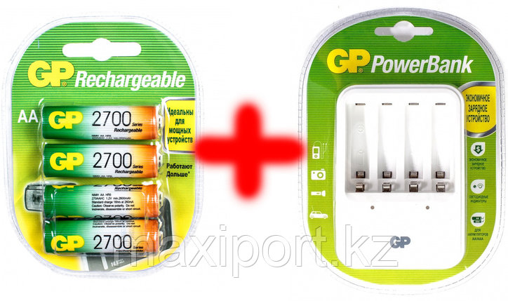Зарядное устройство с аккумуляторами AA 2700mah GP (оригинал) AA x 4 шт, фото 1