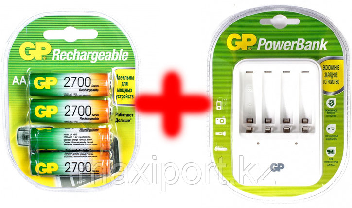 Зарядное устройство с аккумуляторами AA 2700mah GP (оригинал) AA x 4 шт, фото 2