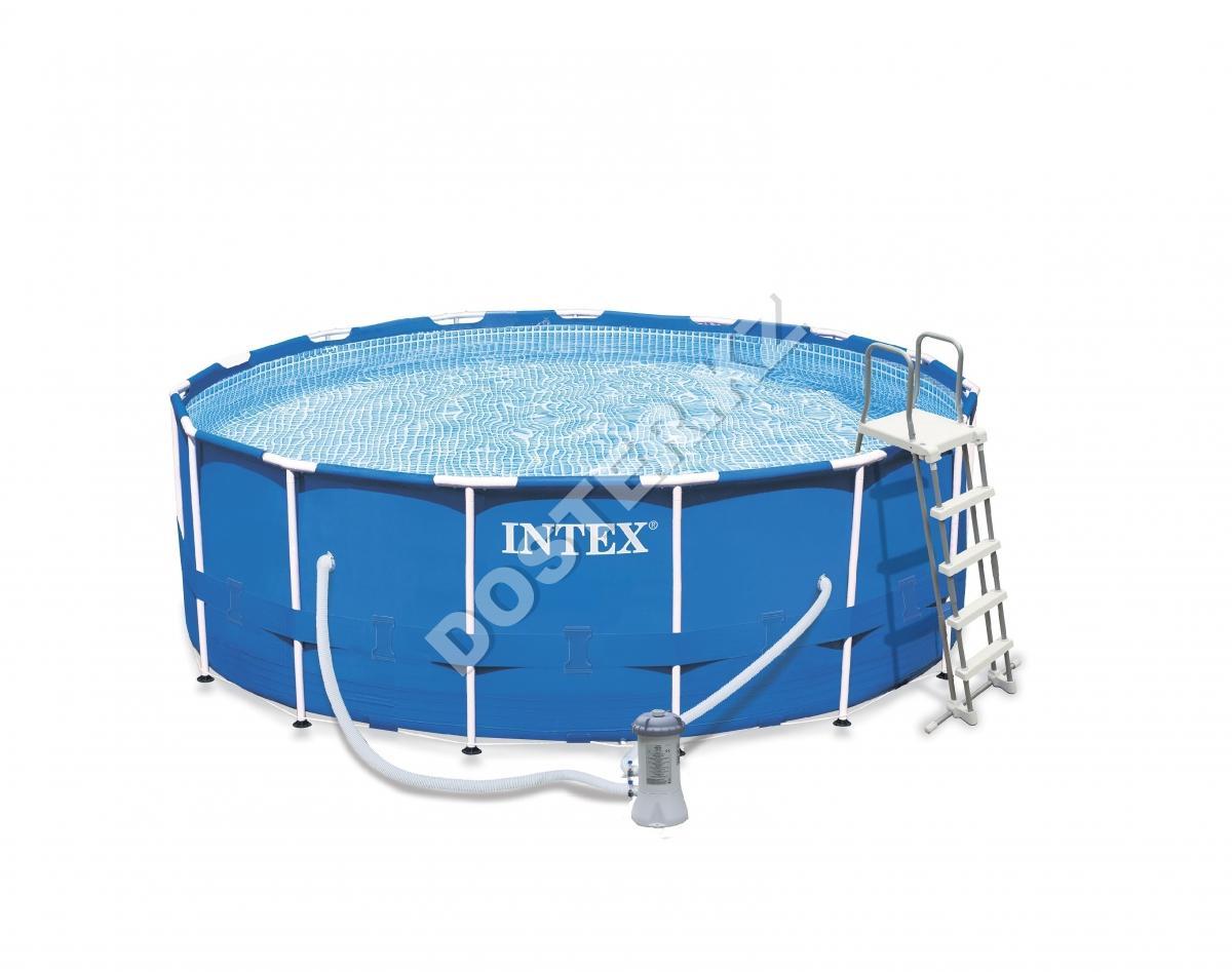 Каркасный бассейн Intex 457x122см, фильтр- насос, лестница, тент.