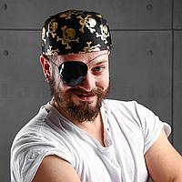 Карнавальная бандана пирата, шляпа пирата с черепом (черно-золотая, р-р 56-58)