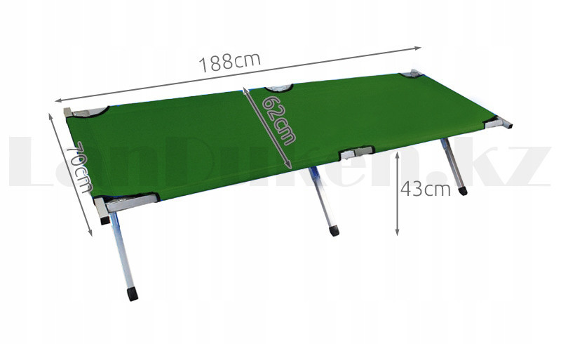 Складная туристическая кровать раскладушка с металлическими рамами 188*70*43 см зеленая - фото 2 - id-p92909720
