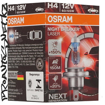 Галогенные лампы OSRAM H4 64193NL Night Breaker Laser +150% лампа 12V 60/55W уп.1шт