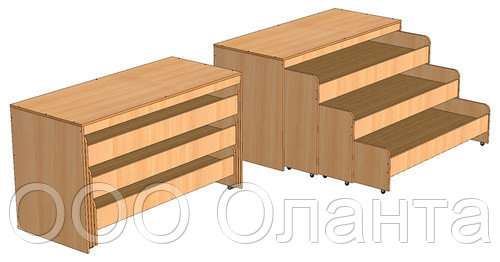 Кровать трехъярусная выкатная с тумбой для детского сада (1512х640х852 ...