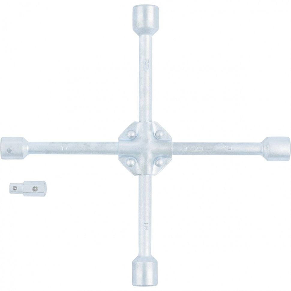 Ключ-крест баллонный, 17 х 19 х 21 х 22 мм, под квадрат 1/2, усиленный, с переходником на 1/2 Stels - фото 1 - id-p92965214