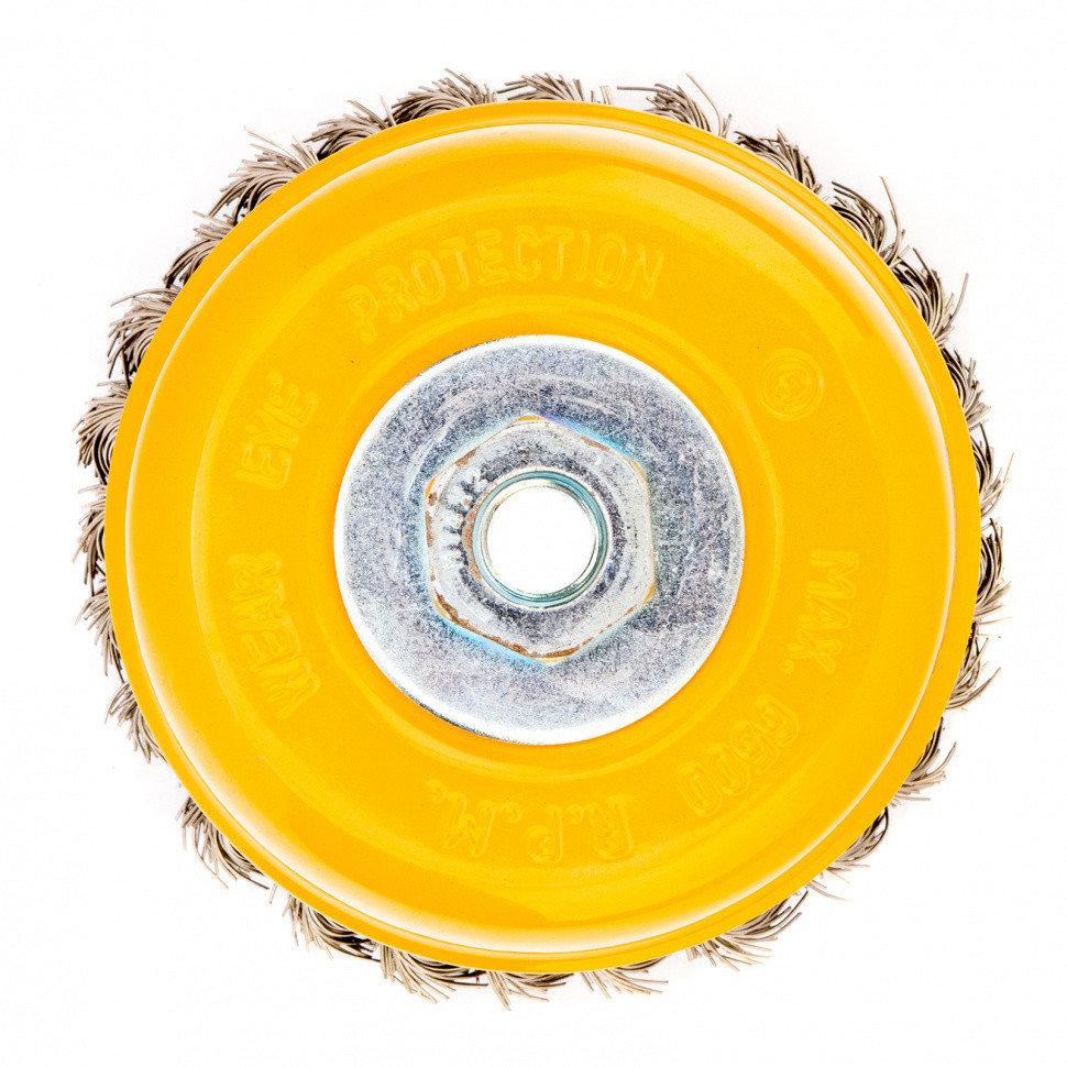 Щетка для УШМ, 125 мм, "Чашка", крученая нержавеющая проволока 0.5 мм, М14 Denzel - фото 2 - id-p92970722