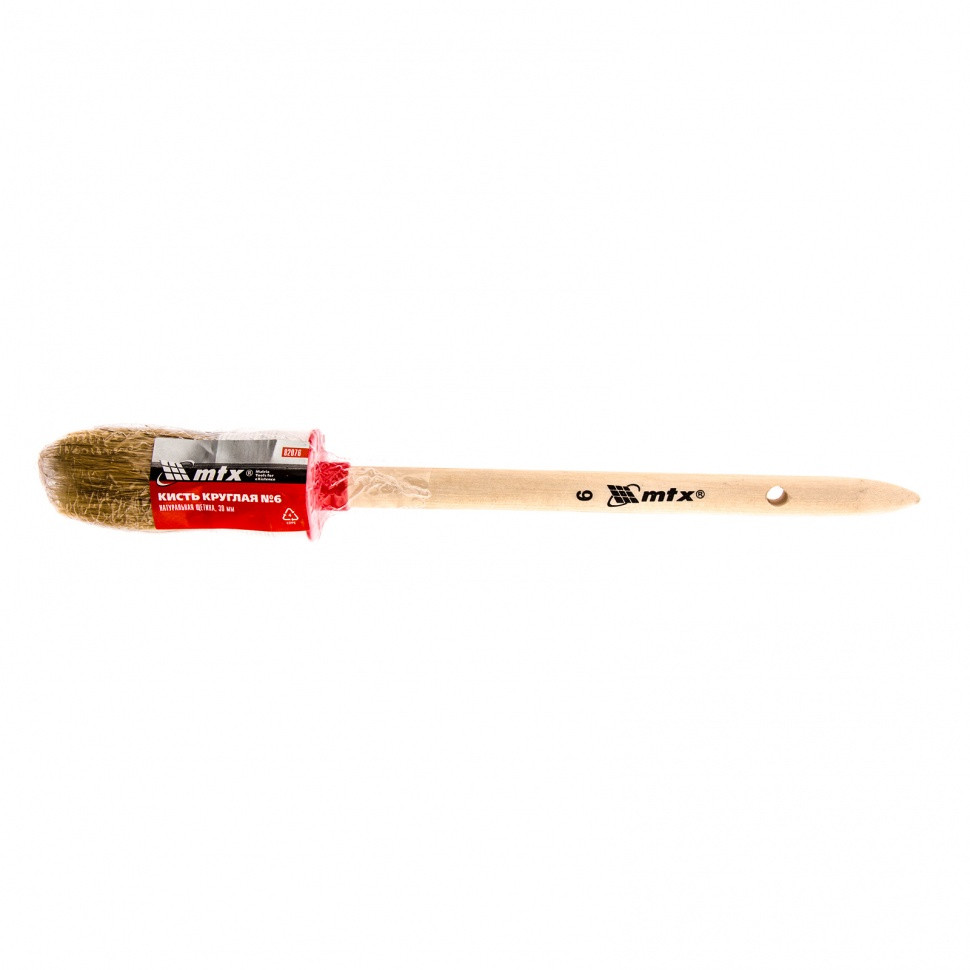 Кисть круглая № 6 (30 мм), натуральная щетина, деревянная ручка MTX - фото 1 - id-p92971750