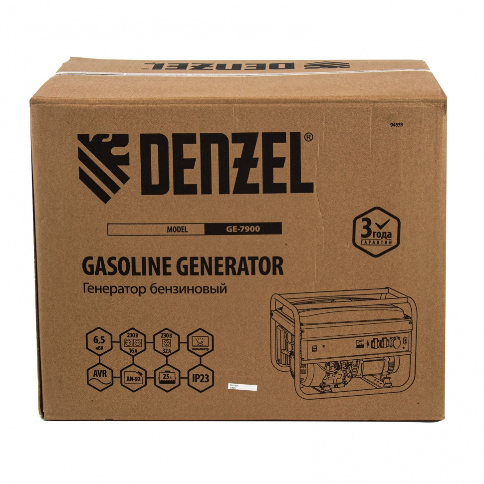 Генератор бензиновый GE 7900, 6.5 кВт, 220 В/50 Гц, 25 л, ручной пуск Denzel - фото 7 - id-p92968192