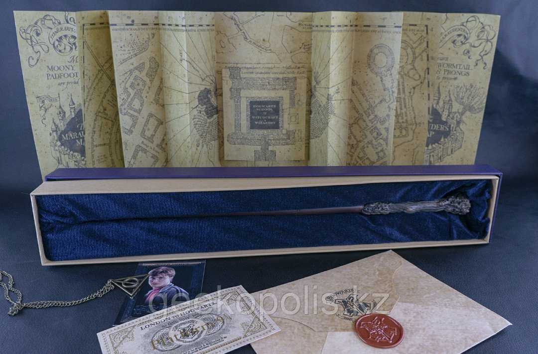 Набор Волшебная палочка Гарри Поттера+Карта мародеров+Письмо из Хогвартса+Билет на 9 и 3/4+Кулон Дары Смерти