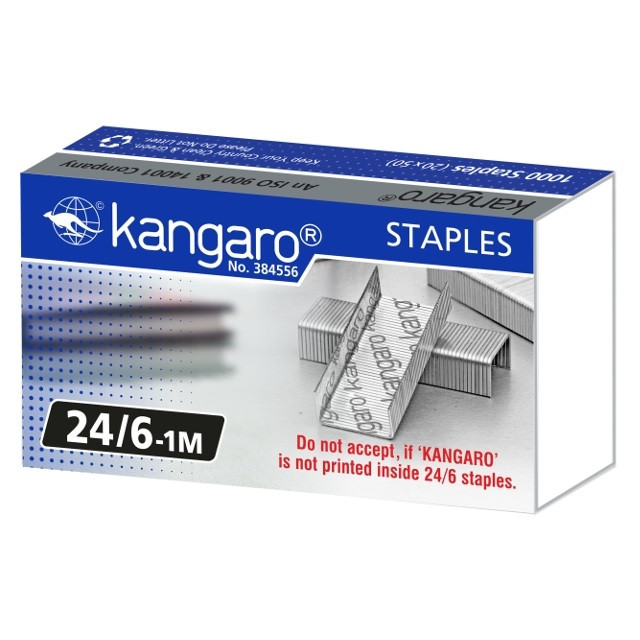 Скобы для степлера №24/6 Kangaro, оцинкованные, 1000шт.
