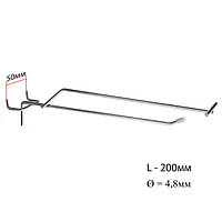 Крючок одинарный с ценникодержателем для металлической перфорированной панели шаг 50мм, L20, d4,8мм, цвет хром
