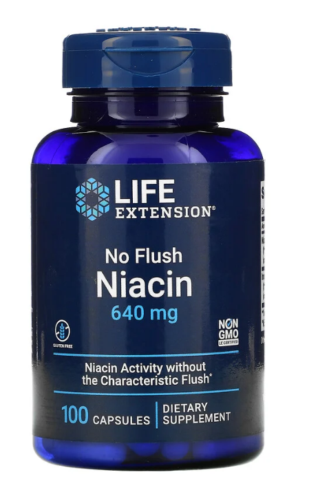 Life Extension, ниацин, не вызывает приливов крови, 640 мг, 100 капсул.
