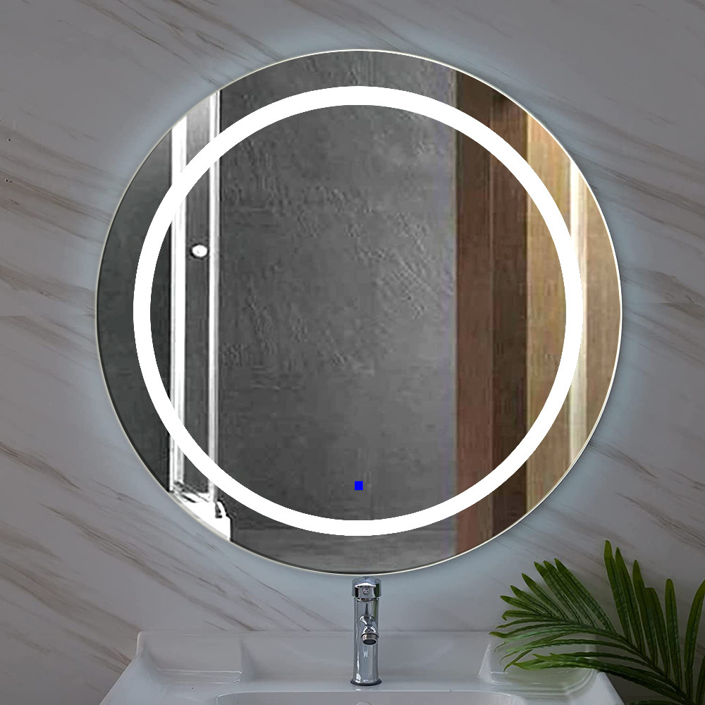 Круглое зеркало с LED подсветкой и пескоструйным рисунком и сенсором ADAGIО S, d=790мм