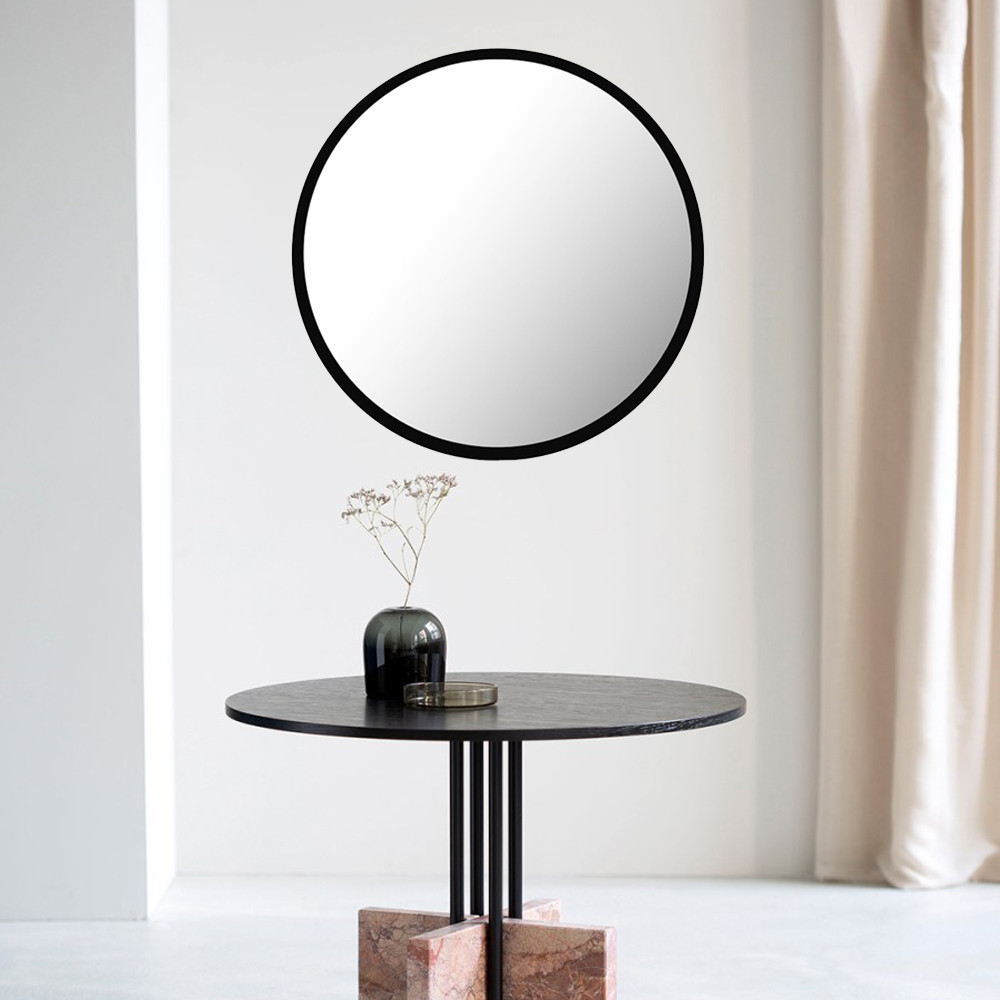 Круглое зеркало в черной деревянной раме ARGO d=703мм
