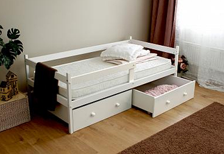 Кровать детская TOMIX "HONEY", (Белый), материал: массив березы, ЛДСП, МДФ, оснащена защитным бортиком, два