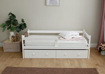 Кровать детская TOMIX "HONEY", (Белый), материал: массив березы, ЛДСП, МДФ, оснащена защитным бортиком, два, фото 2