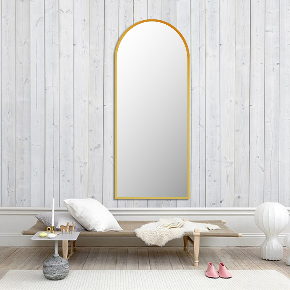 Арочное зеркало в золотистой деревянной раме ARKAMIRROR 1600х550мм