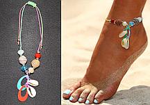 Браслет на ногу с бусинами и ракушками Anklets нить радужная