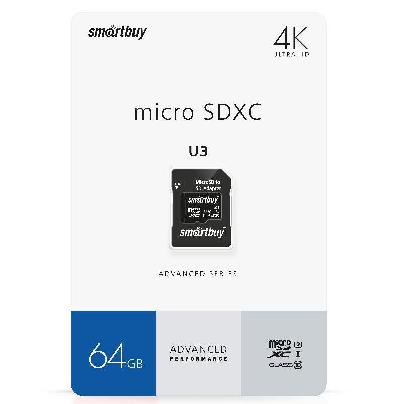 Карта памяти microSD SmartBuy Advanced 64 GB с адаптером Class 10