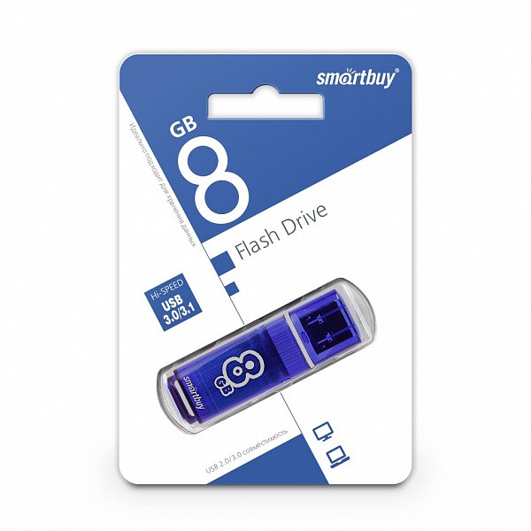 USB 3.0 накопитель Smartbuy 8GB Glossy Dark Blue - фото 1 - id-p93025219