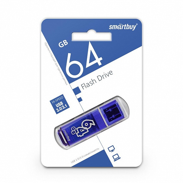 USB 3.0 накопитель Smartbuy 64GB Glossy Dark Blue - фото 1 - id-p93025240