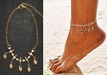 Браслет на ногу с кристаллами и подвесками в виде сердец Anklets золотистый