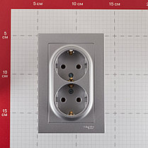 Atlas Design розетка 2-я с заземлением, без шторок, скрытая установка, в сборе, алюминий, фото 2