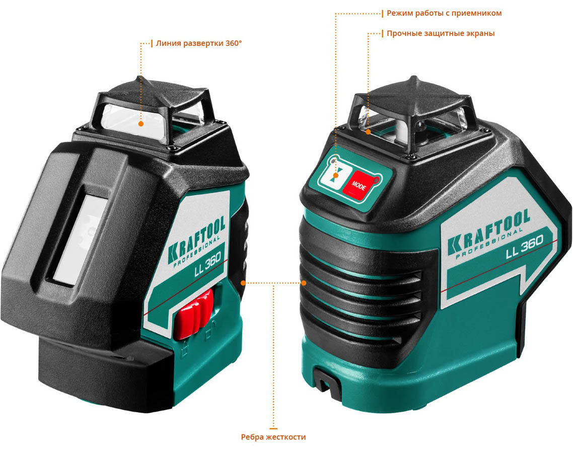 Нивелир лазерный Kraftool, 20-70 м, 360 градусов, (детектор), сверхъяркий, IP54, точн. 0,2 мм/м, (34645-4) - фото 2 - id-p93049787