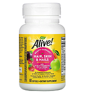 Nature's Way, Alive! мультивитамины для волос, кожи и ногтей, со вкусом клубники, 60 капсул, фото 3