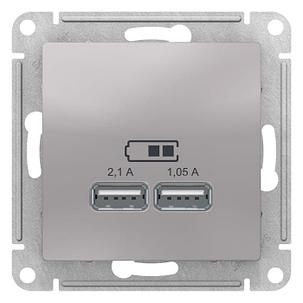 Atlas Design USB розетка А+А, 5В/2,1А,2*5В/1,05А, МЕХАНИЗМ, скрытая установка алюминий, фото 2