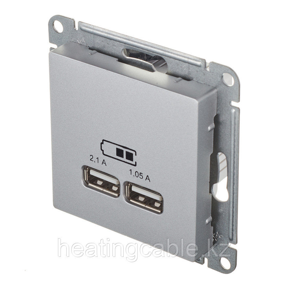 Atlas Design USB розетка А+А, 5В/2,1А,2*5В/1,05А, МЕХАНИЗМ,  скрытая установка алюминий