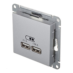 Atlas Design USB розетка А+А, 5В/2,1А,2*5В/1,05А, МЕХАНИЗМ, скрытая установка алюминий, фото 2