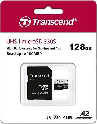 Карта памяти MicroSD 128GB Transcend TS128GUSD330S адаптер, фото 2