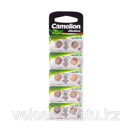 Camelion Батарейки CAMELION AG10-BP10, Alkaline, AG10, 1.5V, 0% Ртути, 10 шт. в блистере, фото 2