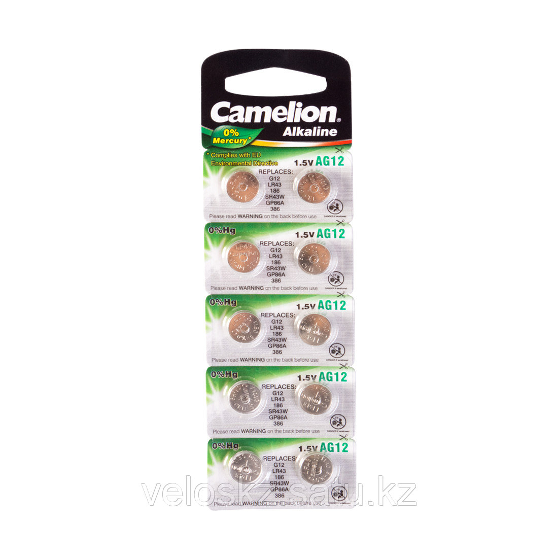 Camelion Батарейки,CAMELION, AG12-BP10, Alkaline, AG12, 1.5V, 0% Ртути, 10 шт. в блистере