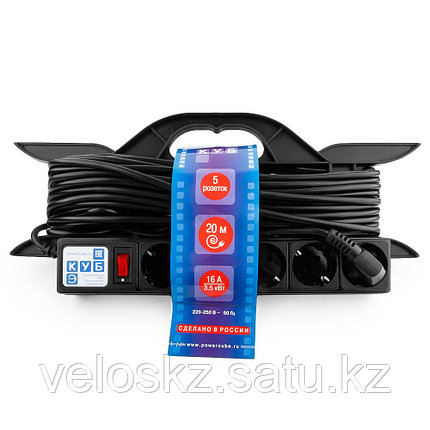 Power Cube Удлинитель Power Cube PC-LG5-R-20, 16 А/3,5 кВт, 20 м, 5 розеток с/з, на рамке, чёрный, фото 2